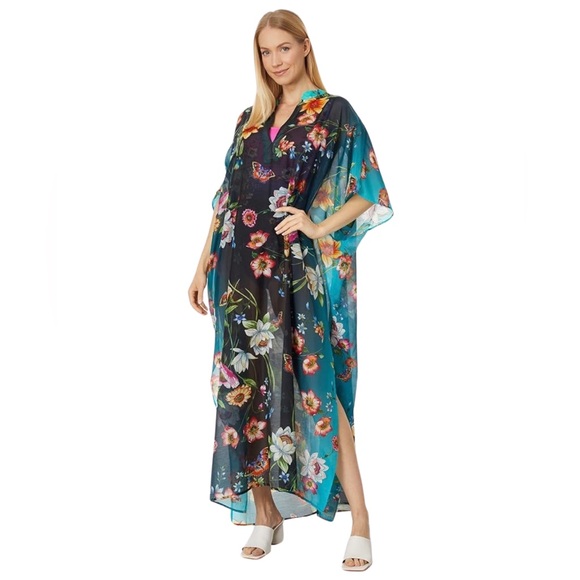 Johnny Was Other - NWT Johnny Was Ombre Garden Maxi Kaftan Dress Mixed Print Long Coverup. L/XL